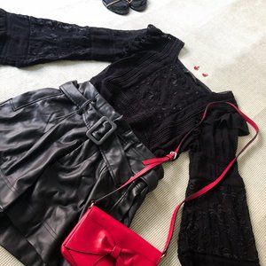 ZARA Black Embroidered Top With Ruffled Sleeves